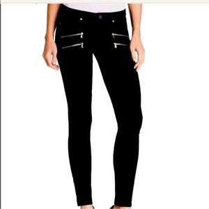 PAIGE Black Coated Ultra Skinny Edgemont zip denim